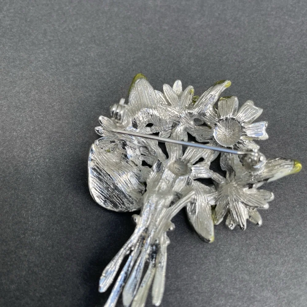Vintage Liz Claiborne Colorful Enameled Flower‎ Bouquet Silver Tone Brooch Event
